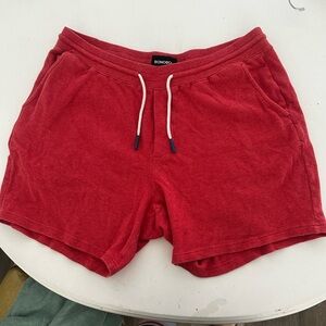 Bonobos Men's Terry Cloth Lounge Shorts  red Drawstring Pockets Large 6” Euc